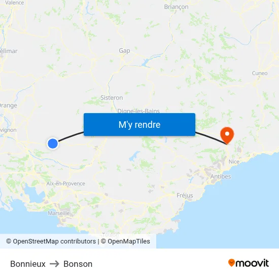 Bonnieux to Bonson map