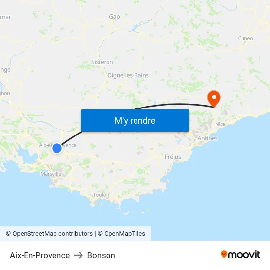 Aix-En-Provence to Bonson map