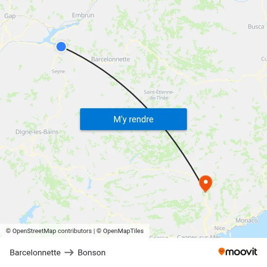 Barcelonnette to Bonson map