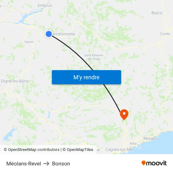 Méolans-Revel to Bonson map