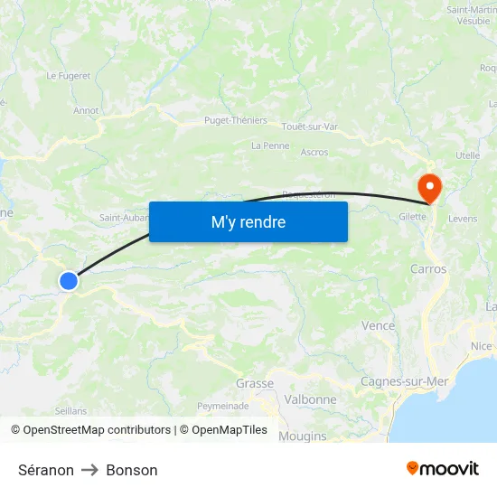 Séranon to Bonson map