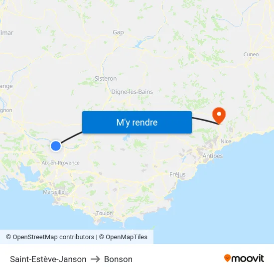 Saint-Estève-Janson to Bonson map
