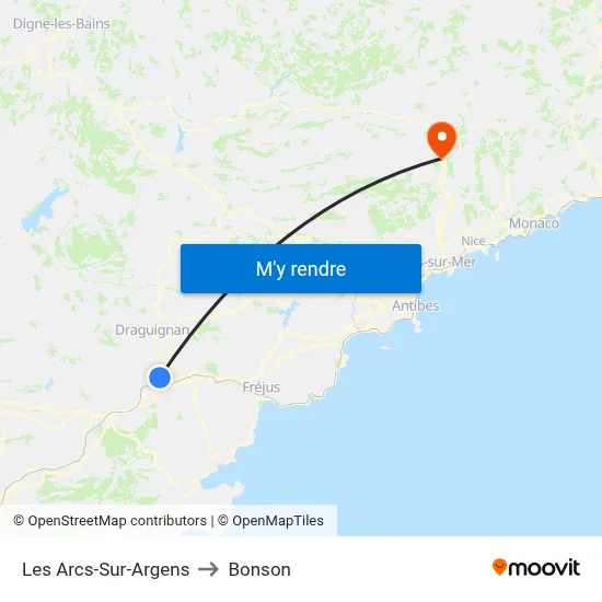 Les Arcs-Sur-Argens to Bonson map
