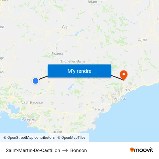 Saint-Martin-De-Castillon to Bonson map