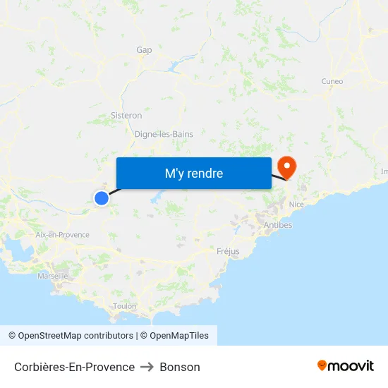 Corbières-En-Provence to Bonson map