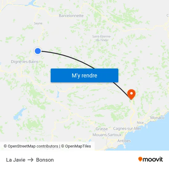 La Javie to Bonson map