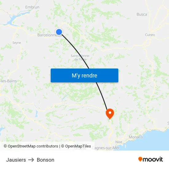 Jausiers to Bonson map