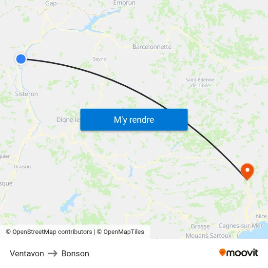 Ventavon to Bonson map