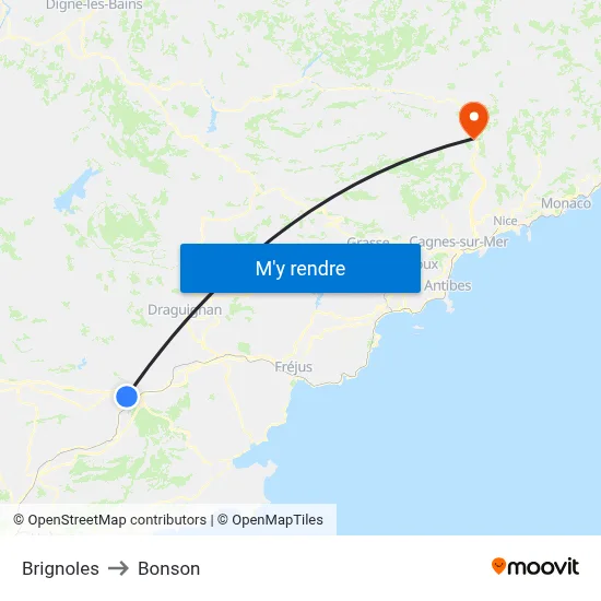 Brignoles to Bonson map