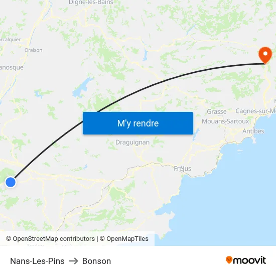 Nans-Les-Pins to Bonson map