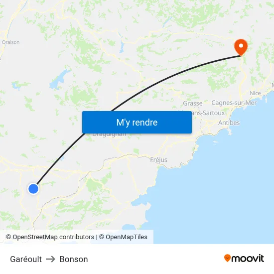 Garéoult to Bonson map