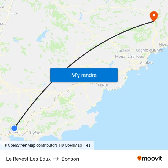 Le Revest-Les-Eaux to Bonson map