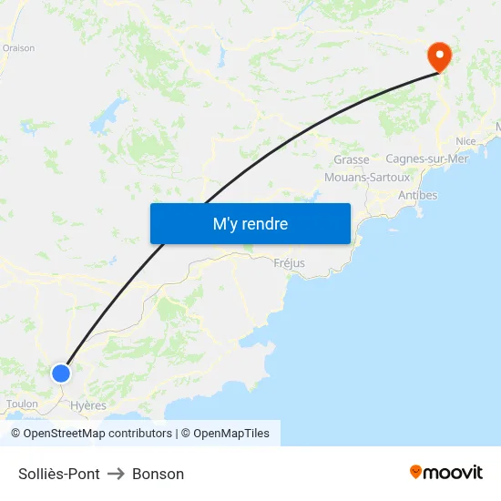 Solliès-Pont to Bonson map