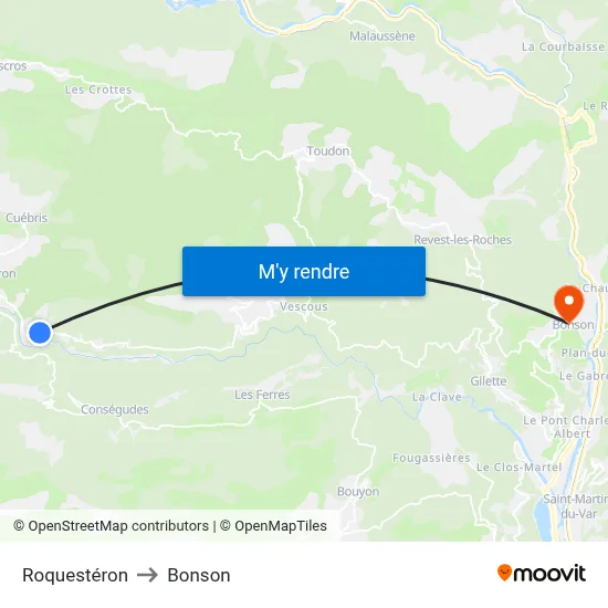 Roquestéron to Bonson map