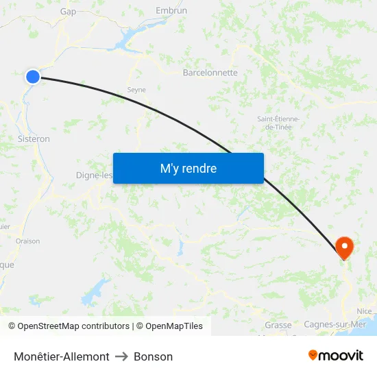 Monêtier-Allemont to Bonson map