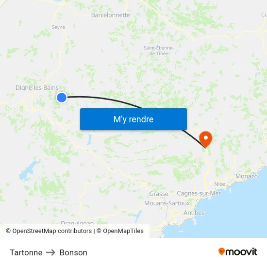 Tartonne to Bonson map