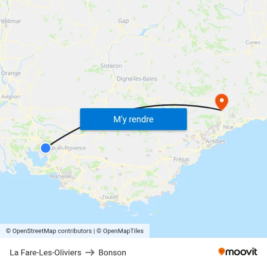 La Fare-Les-Oliviers to Bonson map