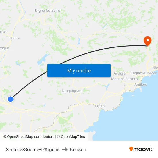Seillons-Source-D'Argens to Bonson map