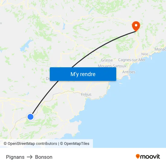 Pignans to Bonson map