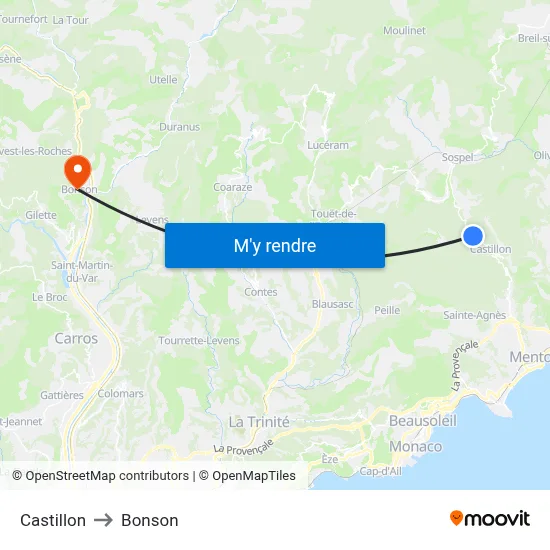 Castillon to Bonson map