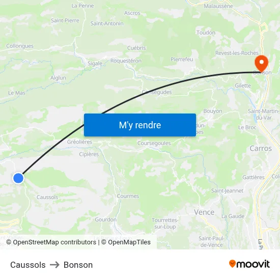 Caussols to Bonson map