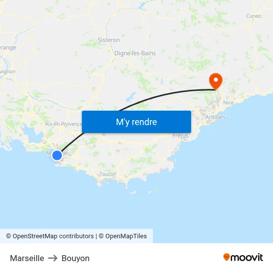 Marseille to Bouyon map
