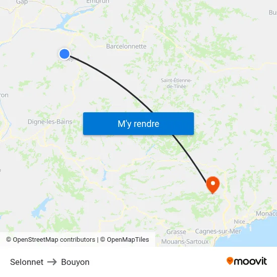 Selonnet to Bouyon map