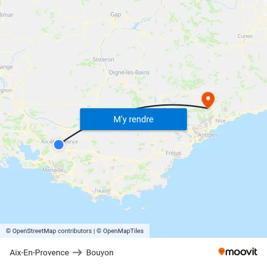 Aix-En-Provence to Bouyon map