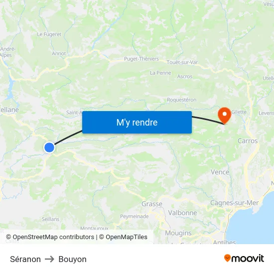 Séranon to Bouyon map