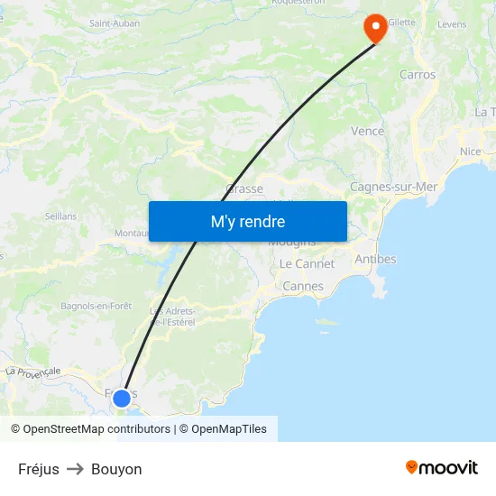 Fréjus to Bouyon map