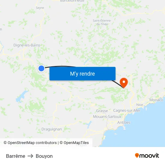 Barrême to Bouyon map