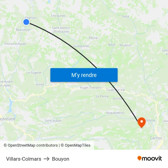Villars-Colmars to Bouyon map
