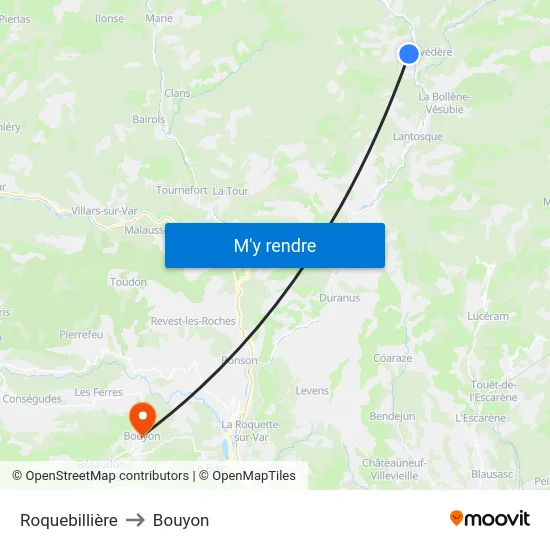 Roquebillière to Bouyon map