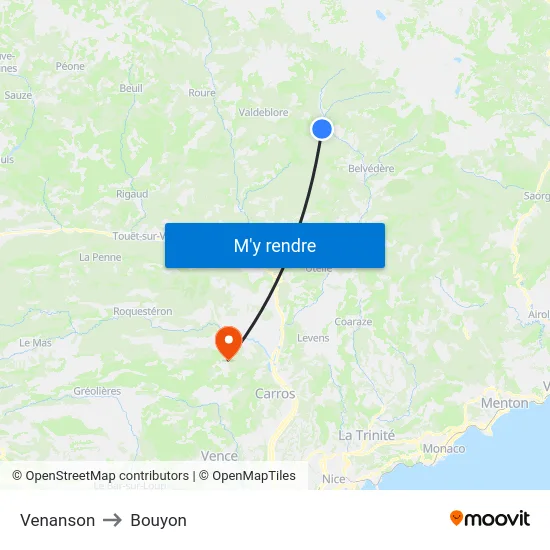 Venanson to Bouyon map