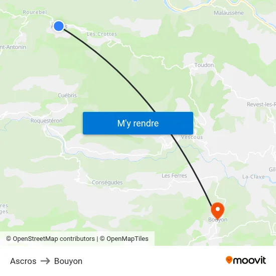 Ascros to Bouyon map