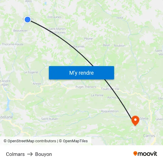 Colmars to Bouyon map