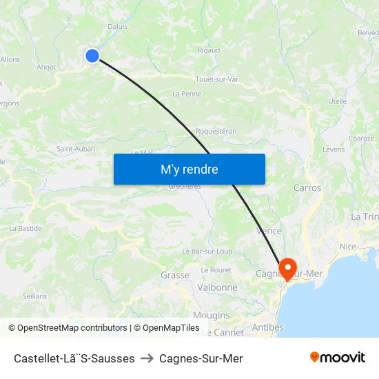 Castellet-Lã¨S-Sausses to Cagnes-Sur-Mer map