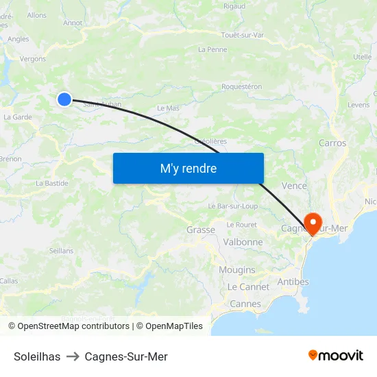 Soleilhas to Cagnes-Sur-Mer map