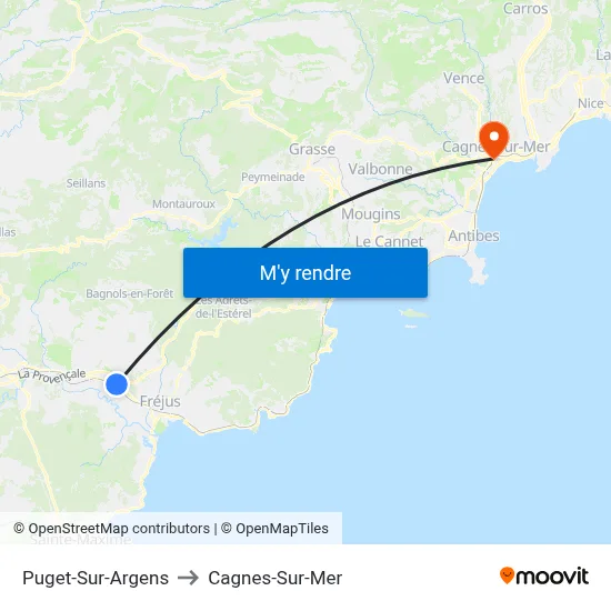 Puget-Sur-Argens to Cagnes-Sur-Mer map