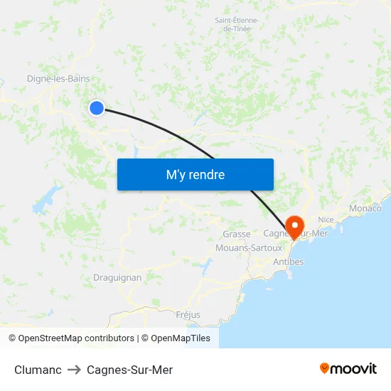 Clumanc to Cagnes-Sur-Mer map