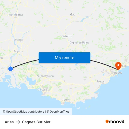 Arles to Cagnes-Sur-Mer map