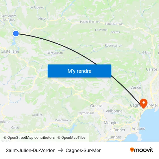 Saint-Julien-Du-Verdon to Cagnes-Sur-Mer map