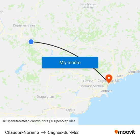 Chaudon-Norante to Cagnes-Sur-Mer map