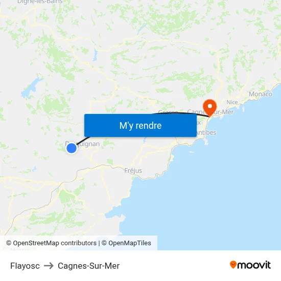 Flayosc to Cagnes-Sur-Mer map
