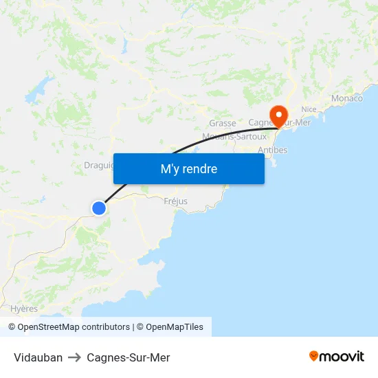 Vidauban to Cagnes-Sur-Mer map