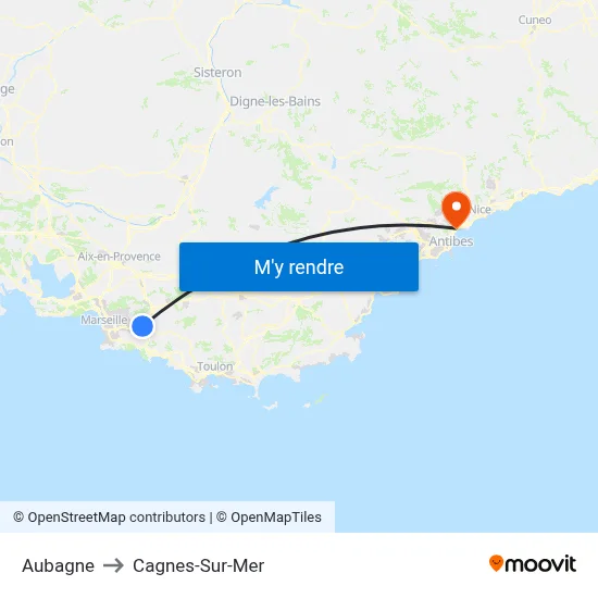 Aubagne to Cagnes-Sur-Mer map