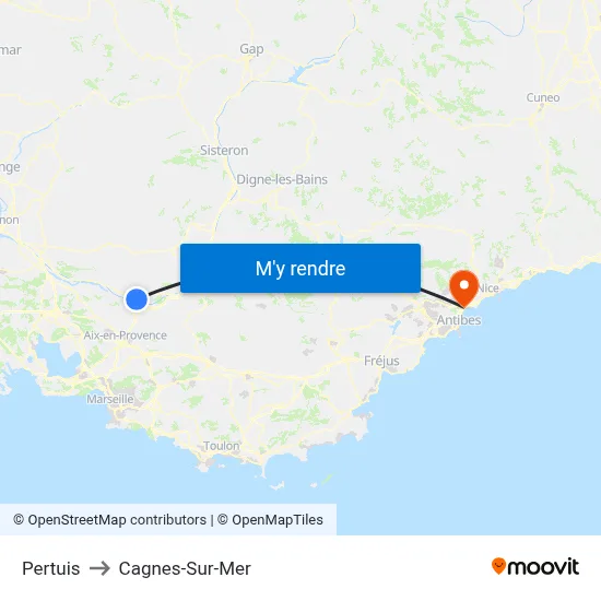 Pertuis to Cagnes-Sur-Mer map