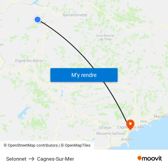 Selonnet to Cagnes-Sur-Mer map