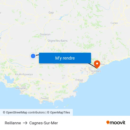 Reillanne to Cagnes-Sur-Mer map