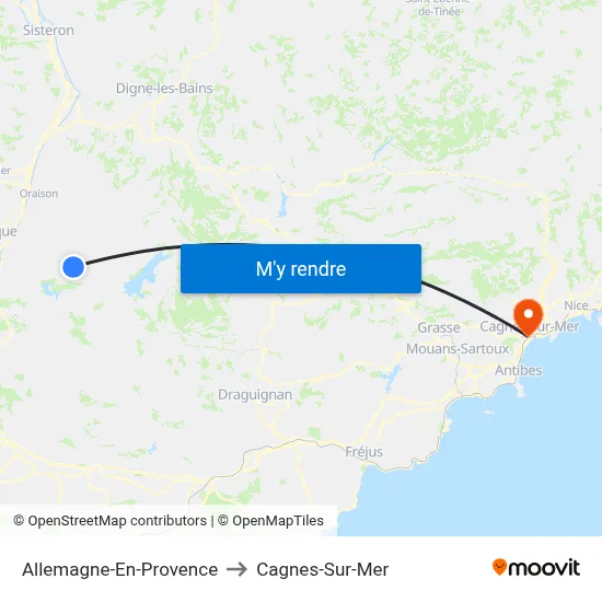 Allemagne-En-Provence to Cagnes-Sur-Mer map